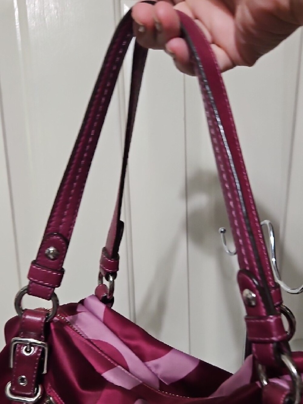 Coach EUC Op Art Riley Pink and Magenta Satin Satchel Shoulder Bag - Picture 6 of 12